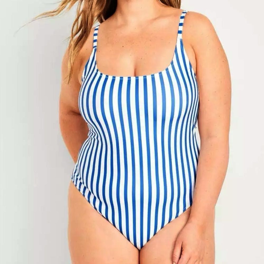 NWT Old Navy Blue White Stripe One Piece Swimsuit Size XL Scoop Neck Thin Strap